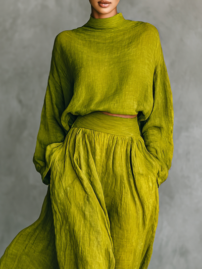 Pilar | Tailleur vert pour femme en mélange de coton et de lin