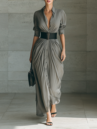 Susana | Robe longue à col à revers et manches longues