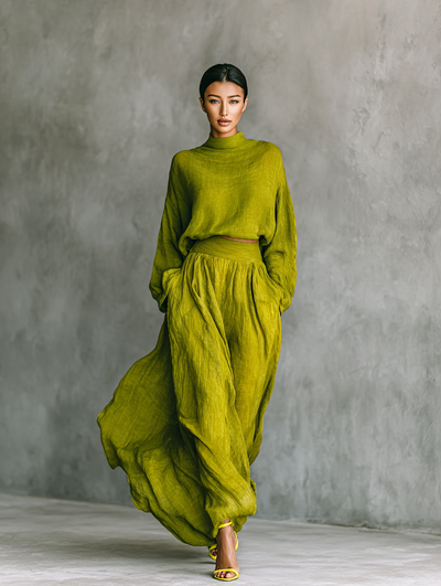 Pilar | Tailleur vert pour femme en mélange de coton et de lin