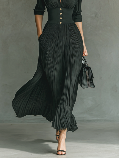 Grace™ | Long Pleated Lapel Dress