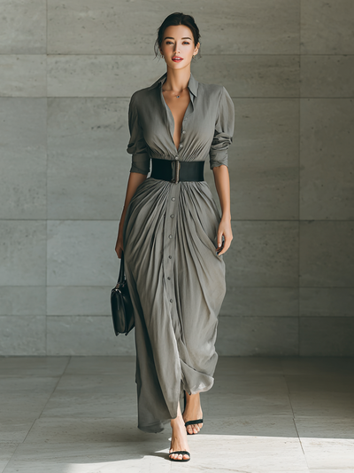 Susana | Robe longue à col à revers et manches longues