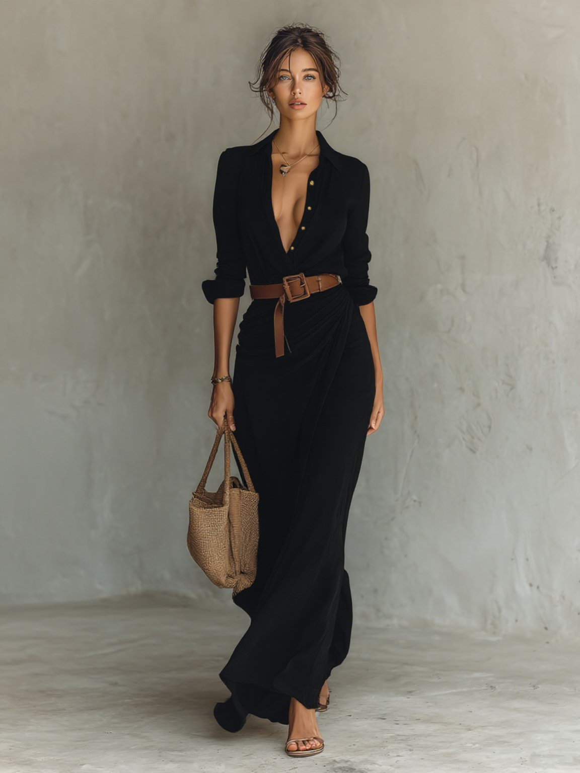 Nuria | Robe longue maxi à col inversé