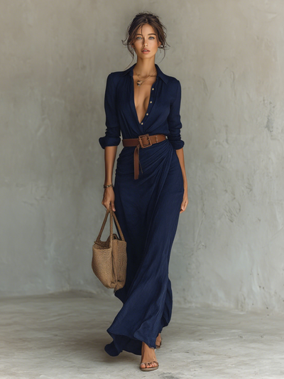 Nuria | Robe longue maxi à col inversé