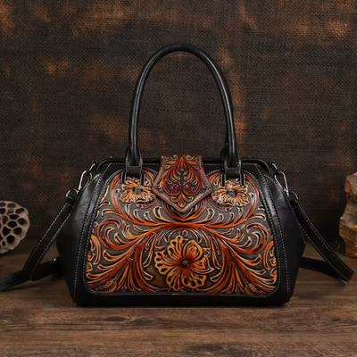 Florina - Sac à main en cuir avec gravure et motif floral