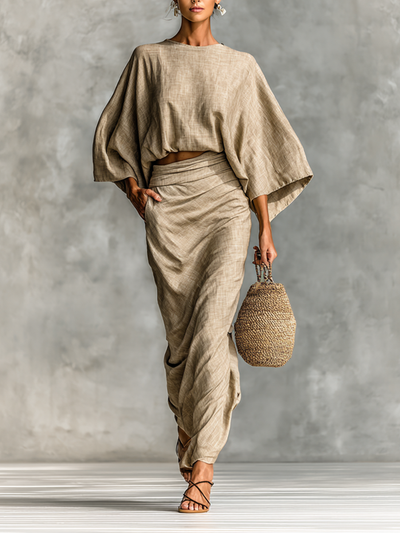 Cristina | Cotton and Linen Long Sleeve Two-Piece Skirt Set