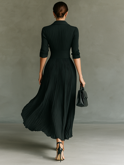 Grace™ | Long Pleated Lapel Dress