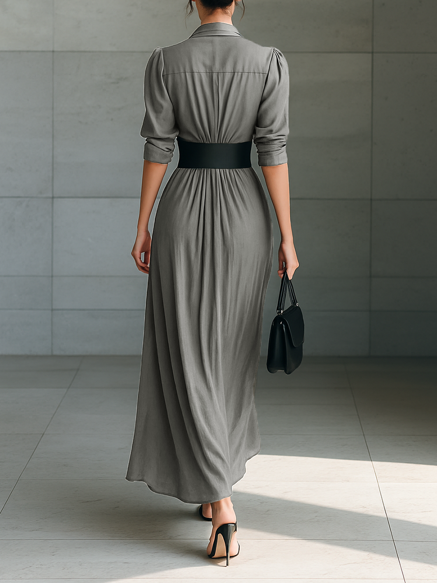 Susana | Robe longue à col à revers et manches longues