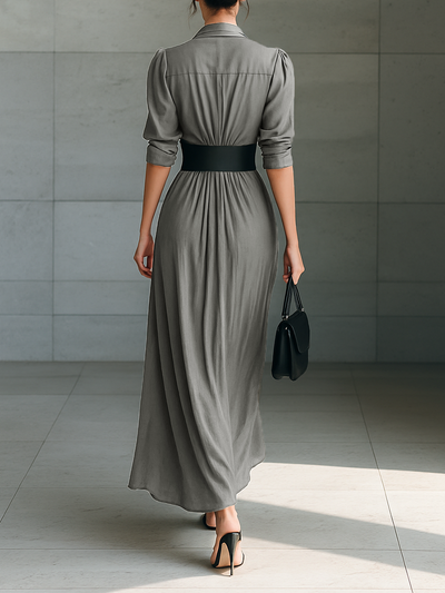 Susana | Robe longue à col à revers et manches longues