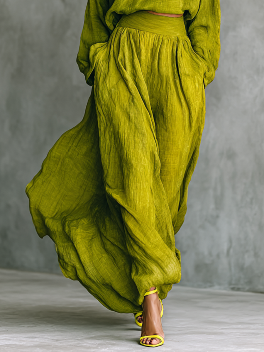 Pilar | Tailleur vert pour femme en mélange de coton et de lin