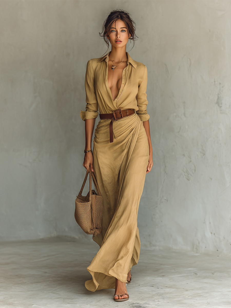 Nuria | Robe longue maxi à col inversé