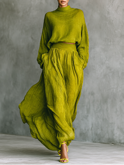 Pilar | Tailleur vert pour femme en mélange de coton et de lin