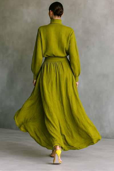 Pilar | Tailleur vert pour femme en mélange de coton et de lin